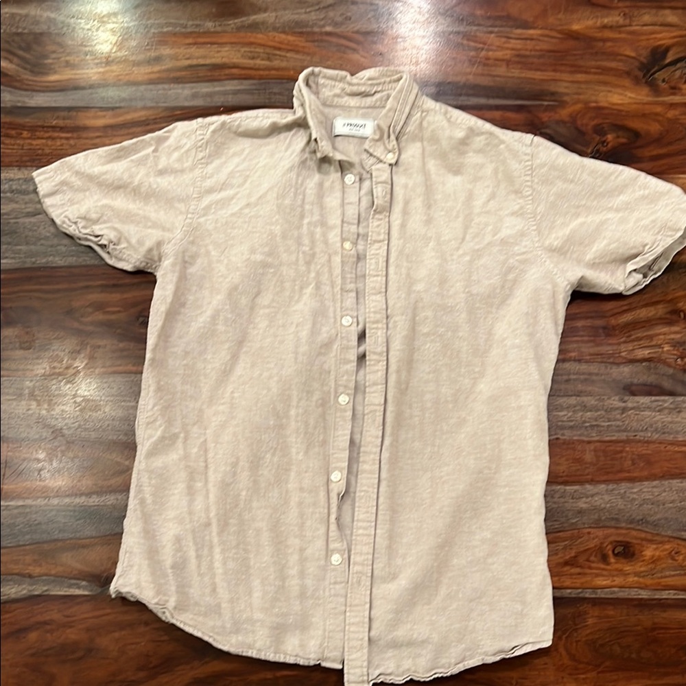 Men's Beige Button-Down Shirt